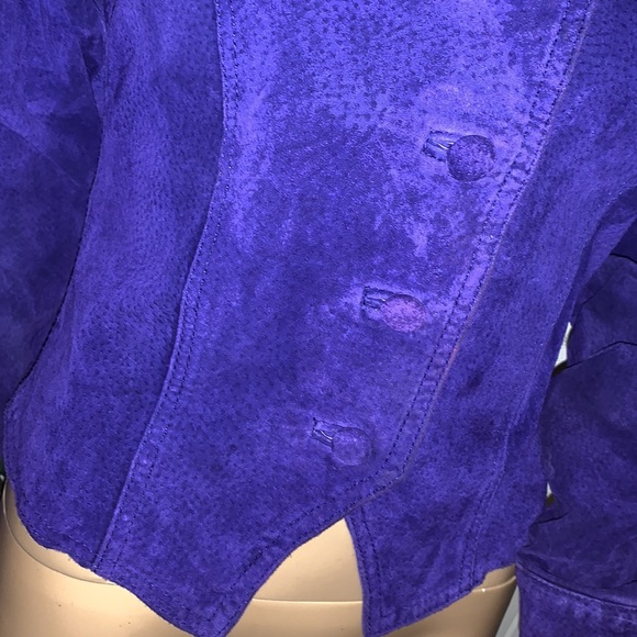 New Wave retro Vintage 80s purple genuine suede leather jacket size S M - Picture 4 of 13